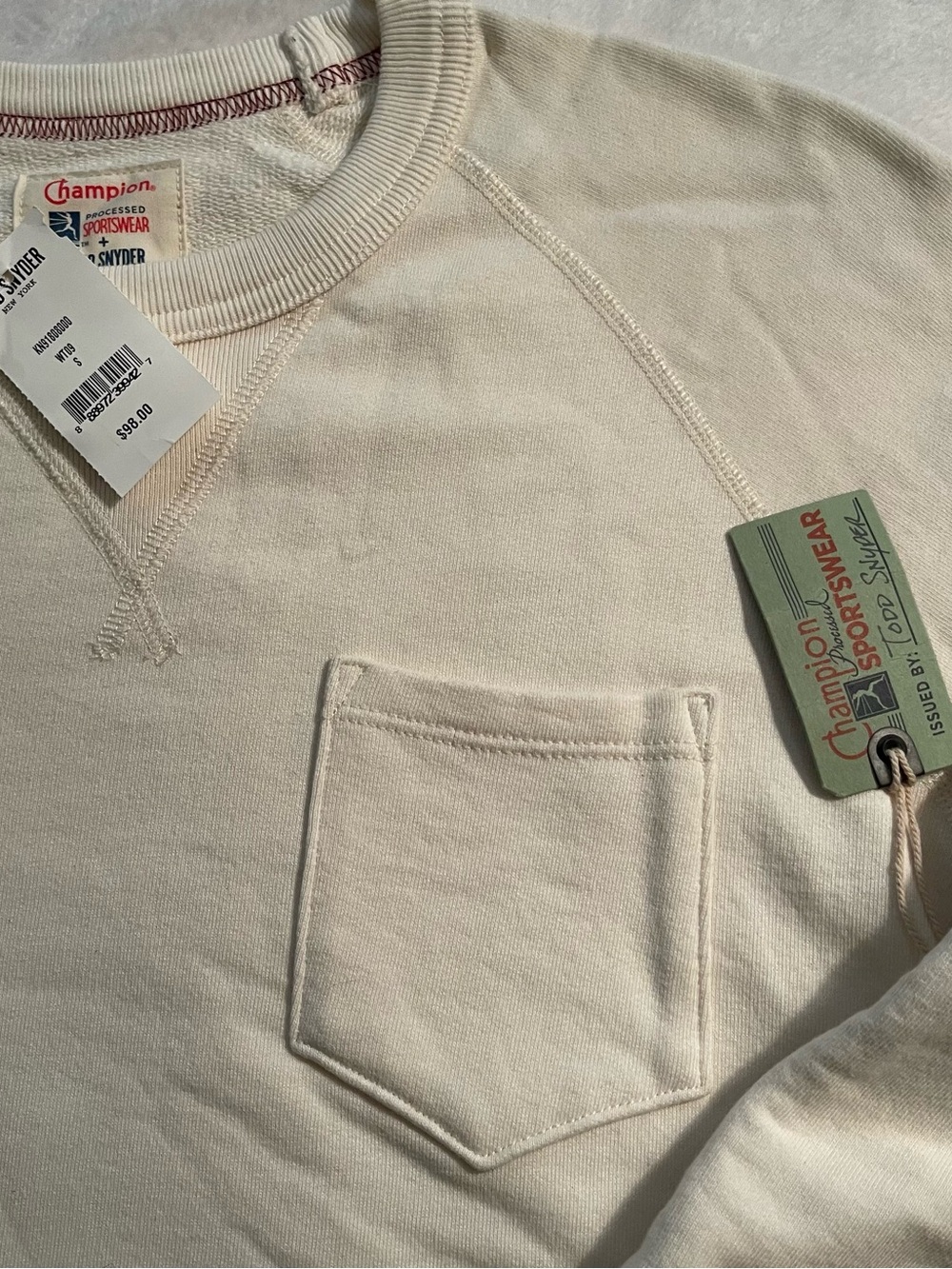 Champion X Todd Snyder Men’s Cream Crewneck Pocket Sweatshirt